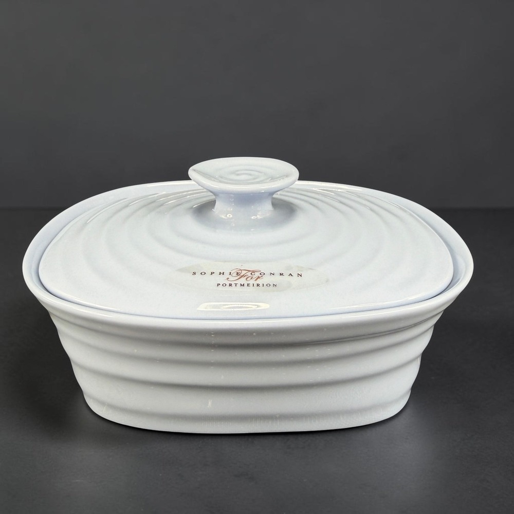 Sophie Conran Portmeirion Light Blue Rippled Oval Casserole Dish with Lid
